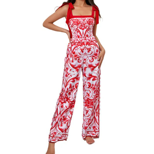 Reversible Red Pink One Piece Tie Up Swimsuit With Pants By Kisksy