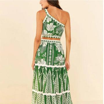 Floral One Shoulder High Waist Bikini Swimwear With Coverup Skirt By Kisksy