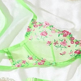 Glow Up, Lace Down Sheer Lace Bra & Thong Lingerie