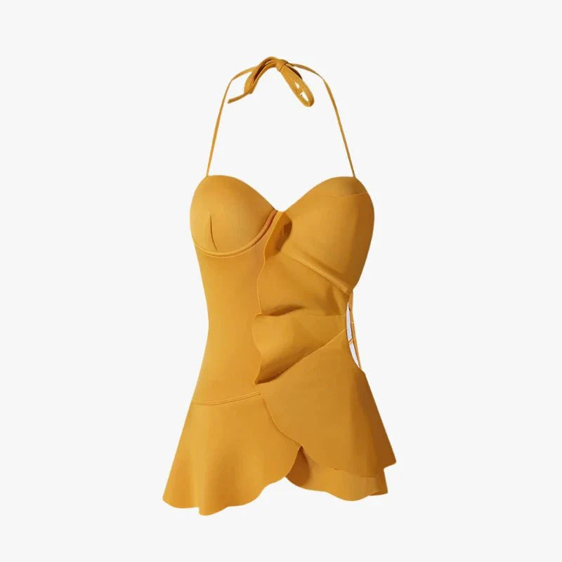 Halter Neck Flower Shape Cutout Swimwear By Kisksy