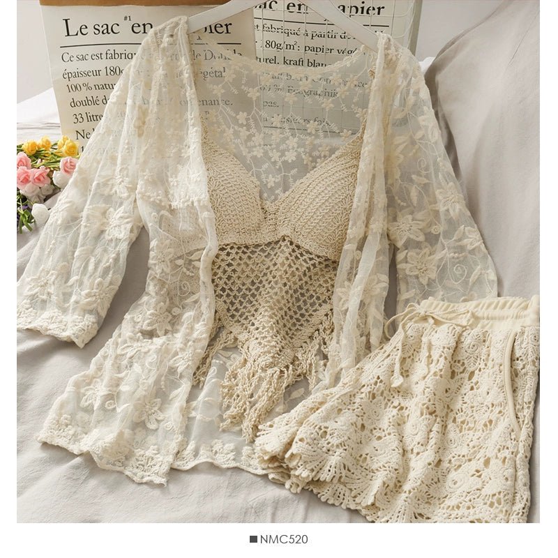 Three Piece Crochet Beach Resort Set - Three Piece Crochet Set By Kisksy