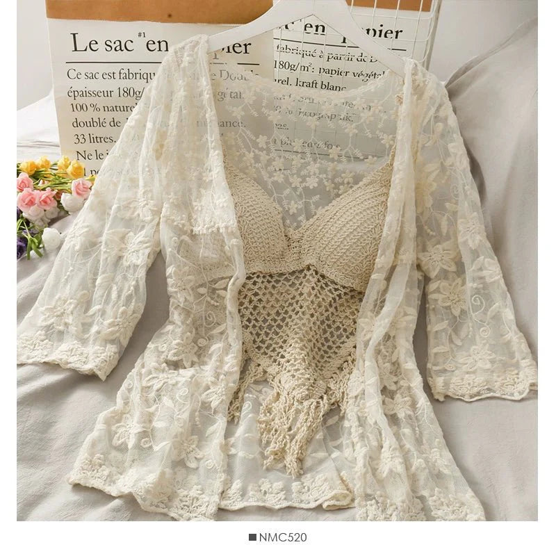 Three Piece Crochet Beach Resort Set - Three Piece Crochet Set By Kisksy