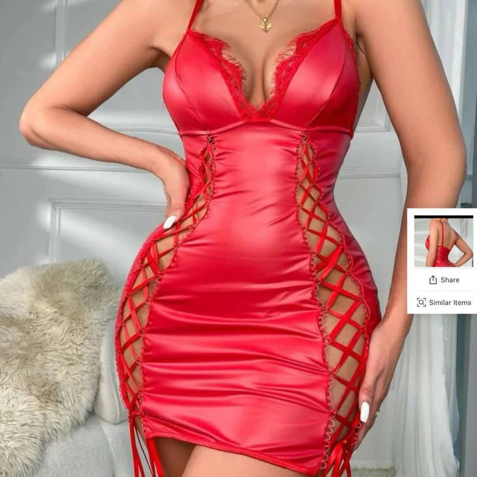 No Apologies Lace-Up Faux Leather Lingerie